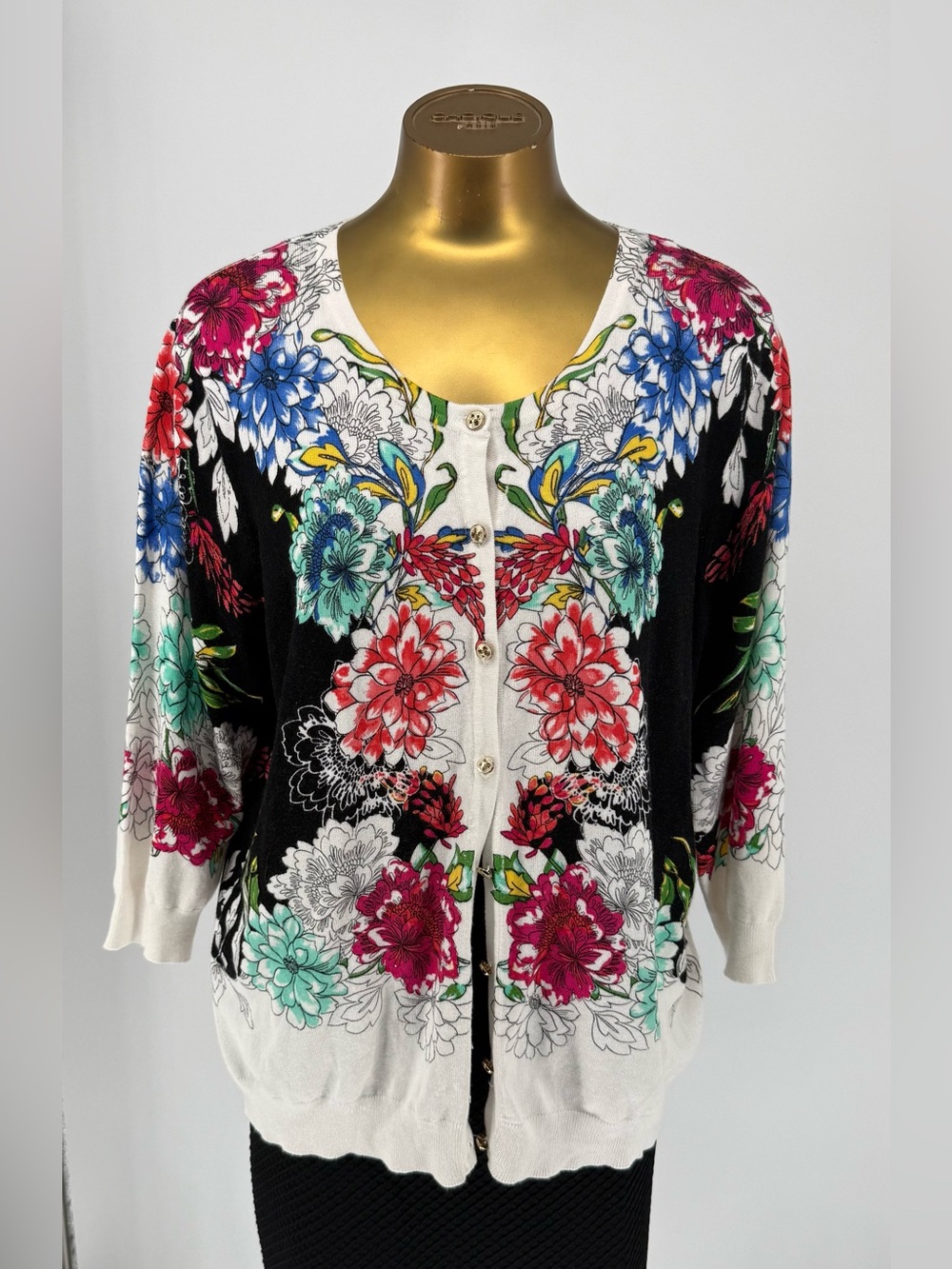 Joseph A Floral Button-Front Women's Cardigan Sweater - Multicolor 3/4 sleeve XL